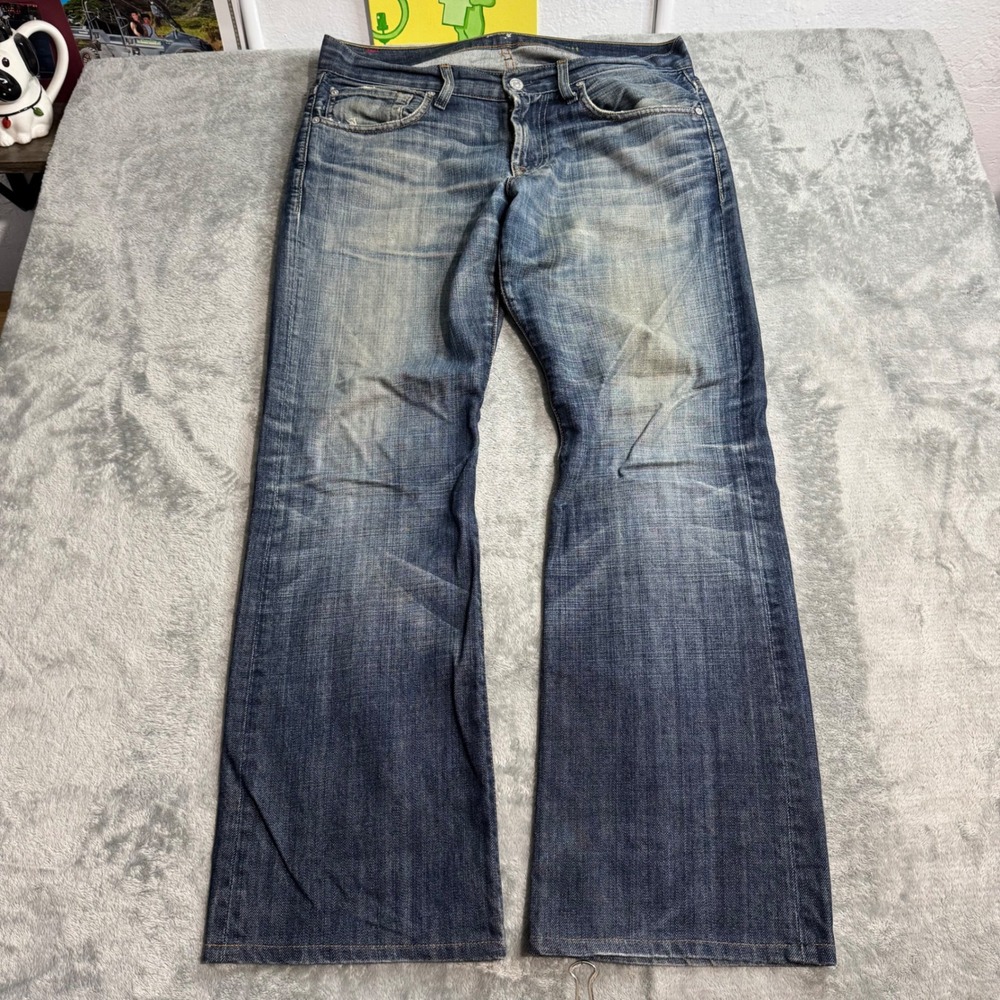 VTG Y2K 7 For All Mankind Brett Bootcut Jeans Mens 33 Blue Denim Made in USA
